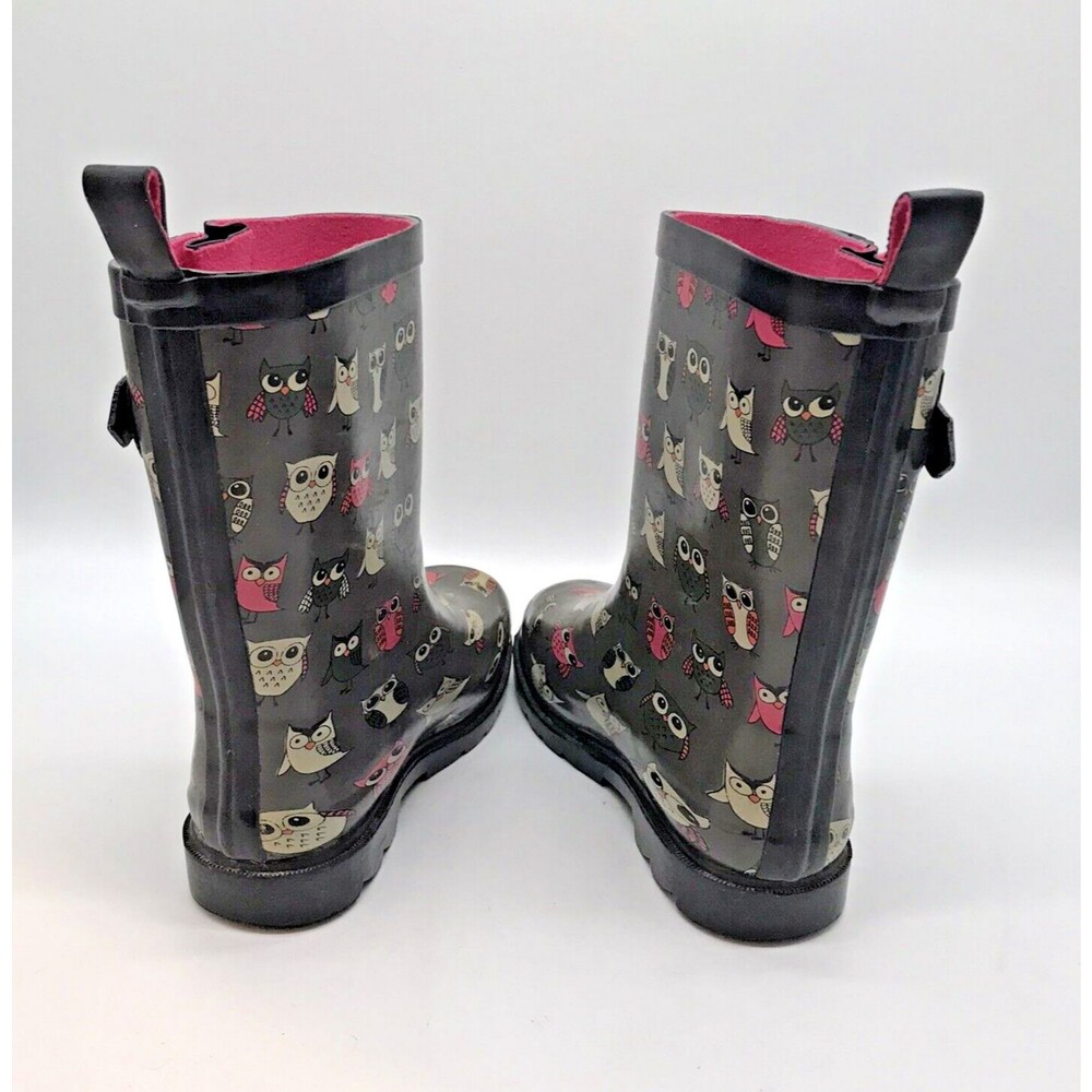 Capelli New York Shiny Pop Owl Printed Rain Boots Kid's 2 Gray Black Rain Gear - Picture 6 of 10